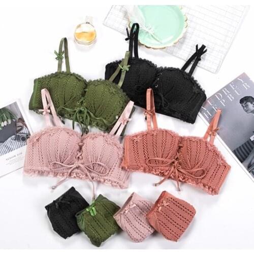 2 Pcs Lingerie Set Push Up Underwear Underpants Panties for Women Girl Padded Lace Bandage Bras with Bowknot Hot Suit