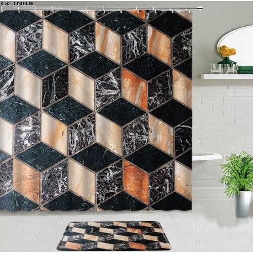 Marble Pattern Shower Curtains Set Geometric Waterproof Fabric For Bathroom Decor Toilet Non-slip Carpet Mat Bath Bathtub Screen