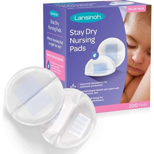 Lansinoh Stay Dry Disposable Nursing Pads for Breastfeeding 200 Count Milk Pads Ultra Comfortable Individually Wrapped Supr Soft