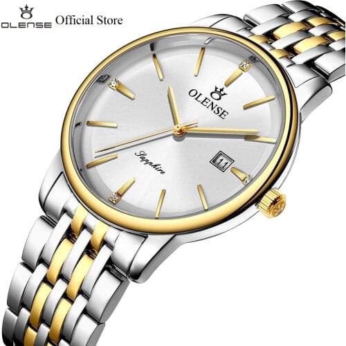 OLENSE 8035 Luxury Couple Watch Stainless Steel Lovers Watch Quartz Watches For Women Men Waterproof Wristwatches Dropshipping