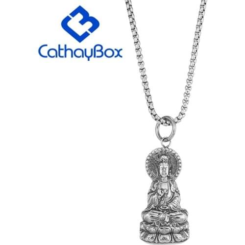 Stainless Steel Guangyin Kwan-Yin Goddess of Mercy Avalokitesvara Bodhisattva Charm Pendant Necklace