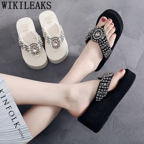 Beach slippers diamond slides rhinestone slippers women summer heels diy summer flip flops women casual womens slippers outdoor