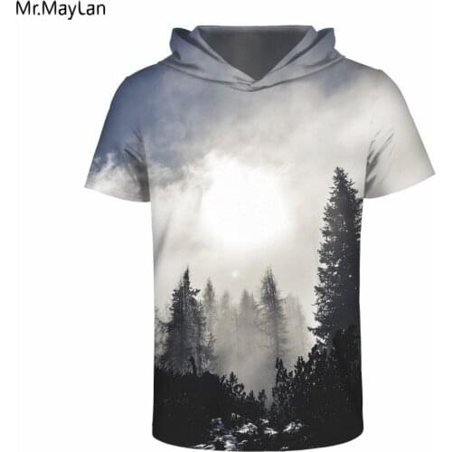 3D Print Forest Trees Sun Casual T-shirt Men/Women Gothic Streetwear Loose Hood T shirt Boys White Tee Tshirt Clothes camisetas