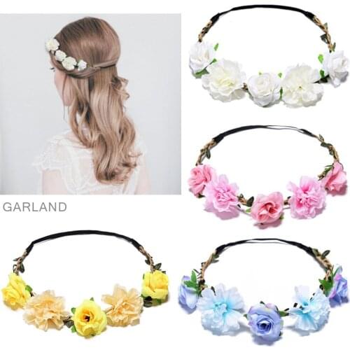 Bride Flower Headband Head Garland Rose Girls Hair Band Crown Festival Party Wreath Wedding Headpiece Elastic Hair Accessories