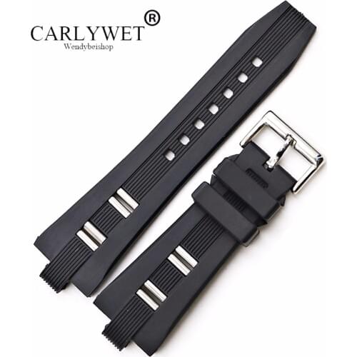 CARLYWET 26 x 9mm Wholesale Black Rubber Watchbands High Quality Silicone Waterproof Replacement Watch Band Strap Belt Buckle