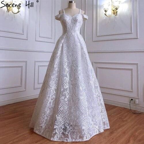 Serene Hill Luxury A-Line White Evening Dresses Gowns 2021 Beading Lace Sexy For Women Wedding Party LA71048