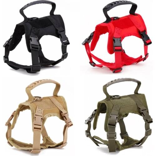 Tactical Cat Dog Harness Adjustable Nylon MOLLE Soft Padded Mesh Collar Vest Clothes Jacket Training Walking Lead Pet Supplies