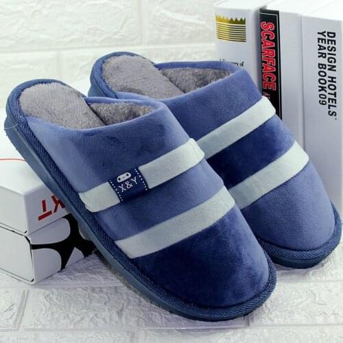 Nice Tide Large Size 10.5-15 Men Slippers Plush Striped Soft Fashion House Slippers Man Warm non-slip Footwear Man