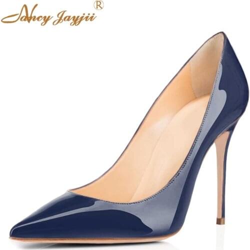 Navy Blue Ladies Office Sexy Shoes Footwear Stilettos Pointed Toe Pumps Woman Super High Thin Heels Large Size 32 38 Mature 2019
