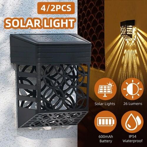 New Hollow Outdoor Solar Lights Waterproof LED Lamp Lights Fence Lights 2PCS/4PCS Garden Patio Solar Decorative Lighting Lamps