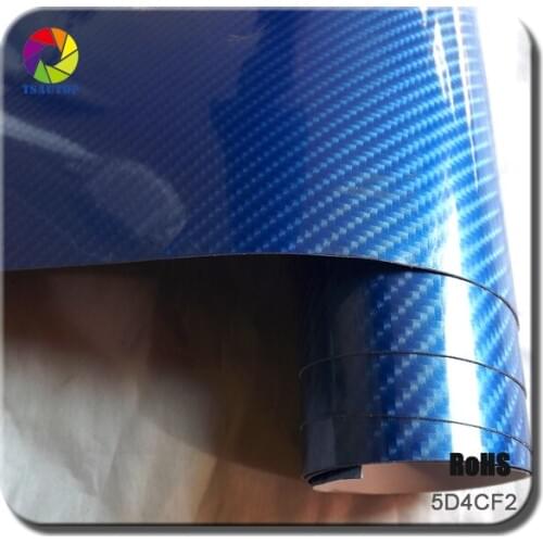 TSAUTOP 1.52x20m air free bubbles high gloss 5d carbon fiber vinyl car wrap Jewelry blue(4D primer)