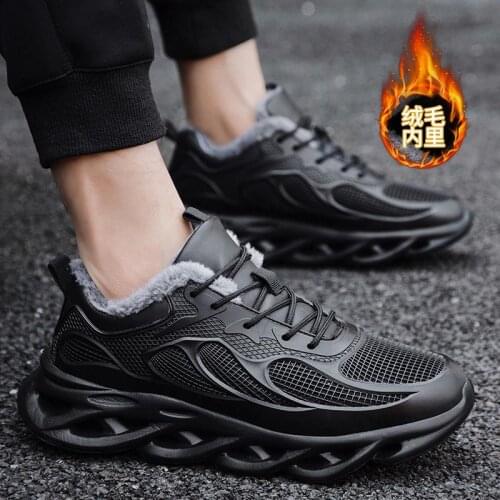 Plus Size Warm Lightweight Winter Shoes Man Running Trainers Mens Sneakers Men Sports Shoes Sport Children Black Fur Work B-955