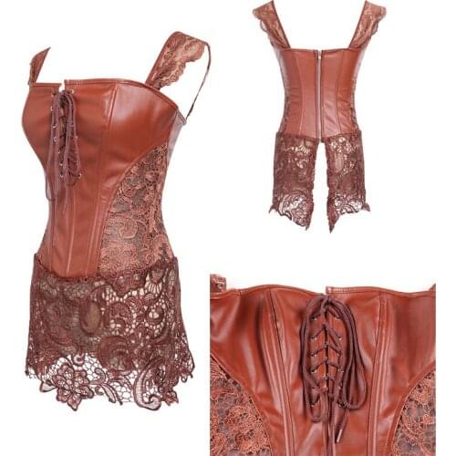 Halloween Costumes for Women Goth Hollow Out Corset Faux Leather Sexy Lingerie Lace Bustier Corpet Shapewear Steampunk 6XL