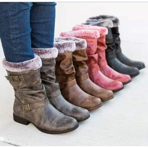 Fur women knee high boots booties shoes woman vintage suede autumn warm matin shoe chaussures femme zapatos mujer sapato K0166