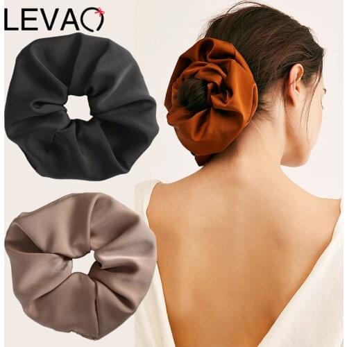 Levao Solid Color Hair Bow Tie Scrunchies Large Elastic Hair Bands Hairband for Women Ponytail Rubber Bands Hair Rope Headwear
