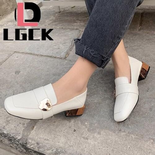 Big Size 34-43 Spring Autumn Womens Fashion Pumps Shoes Woman Genuine Leather Square Head Fashion Office Lady Shoes Women Pumps