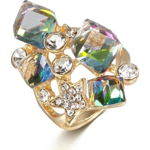 Women Ring Fashion Charm Engagement Ring Zircon Colorful Star Silver Color Ring Popular Party Give Girlfriend Gift Jewelry