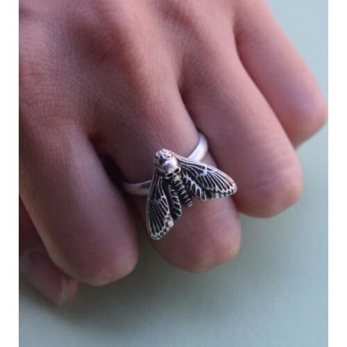 12pcs Resizable Death Head Skull Butterfly Moth Ring Creativity Gift For Women Men