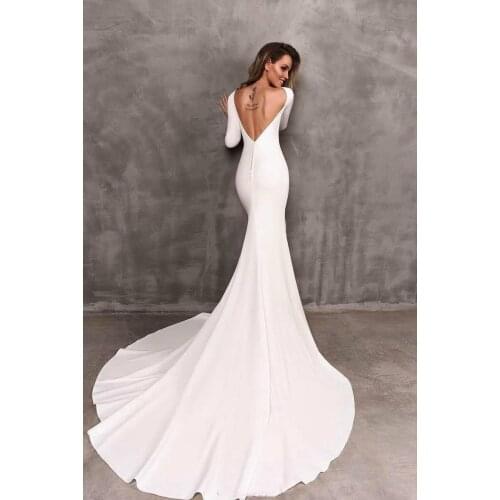 2020 Charming Satin Bateau Neckline Mermaid Wedding Dresses Backless Train Custom Made Bridal Gowns Cheap