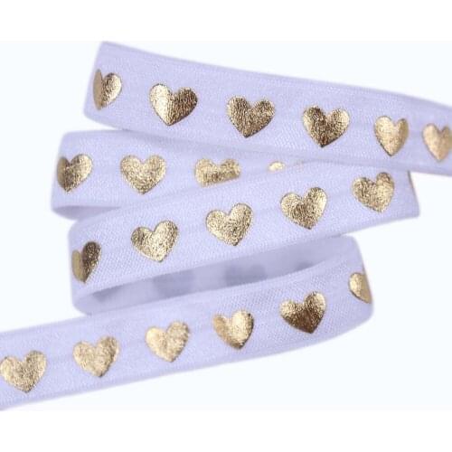 5 colors 5/8" Gold Foil heart printed Fold Over Elastic welcome custom design