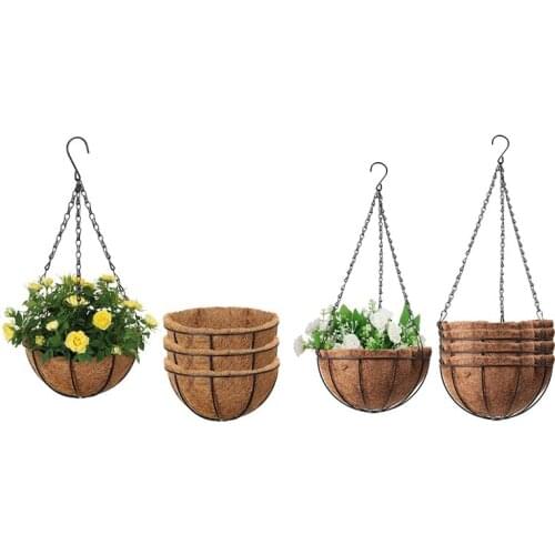 9 Pcs Metal Hanging Flower Basket with Coco Coconut Shell Lining Decorative Outdoor Hanging Basket 10 Inch & 12 Inch