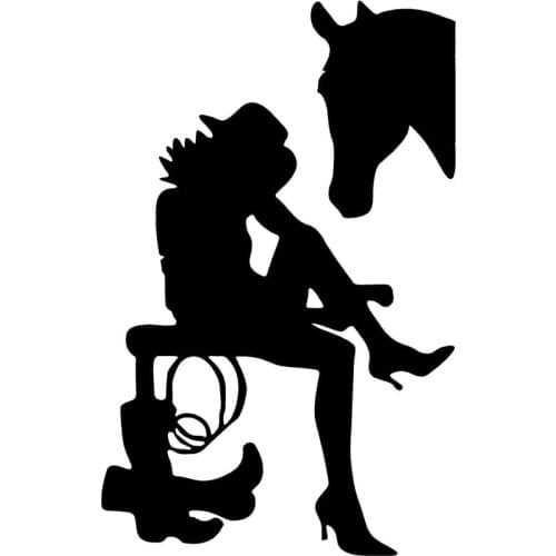 Car Stickers Fashion Cowgirl Riding Boots High Heels Girl Car Decoration Stickers Waterproof Cover Scratch Black/white 16cm*10cm