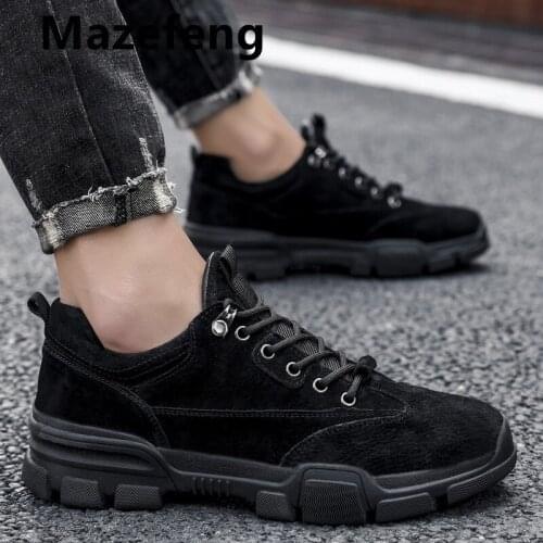 Mazefeng Boots Mens Spring Autumn British Style Tooling Boots High-top Leather Mens Shoes Couple Large Size Boots Men