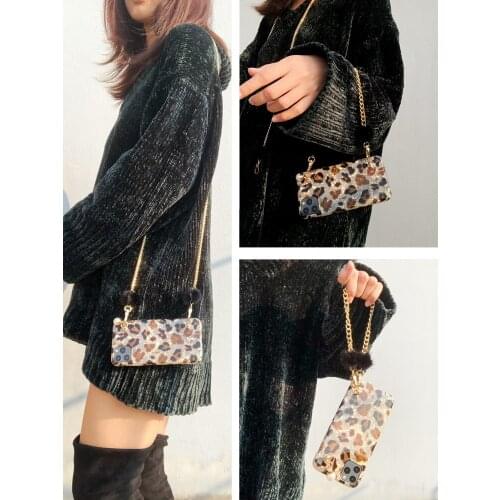 Fashion Leopard Print Long Short Hand Carry chain Bling Crystal Shell Case Cover For iPhone 11 Pro XS Max XR X 8 7 6 6S Plus SE