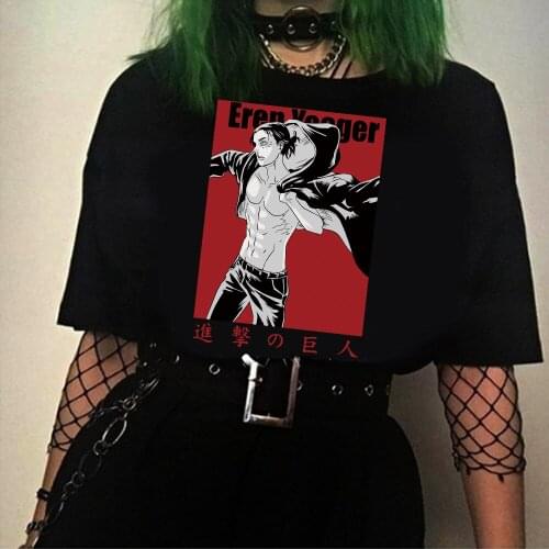 Janpanese Anime Attack on Titan Eren Yeager T Shirt Round Neck Harajuku Manga Streetswear Tops Unisex