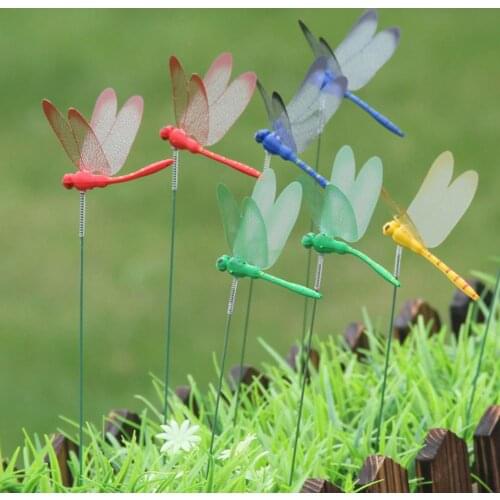 10pcs/set 3D Artificial Dragonfly Garden Decoration Outdoor Simulation Dragonfly Stakes Yard Plant Lawn flower pot Decor Stick