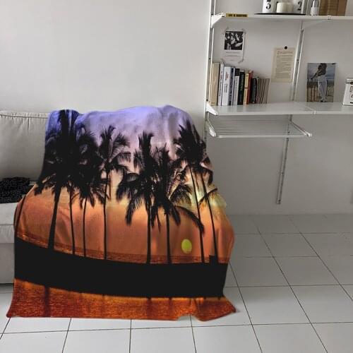 Coconut Tree Sunset The Scenery Throw Blanket Home Sofa Decor Blanket Portable Soft Bedspread Microfiber Blankets for Beds