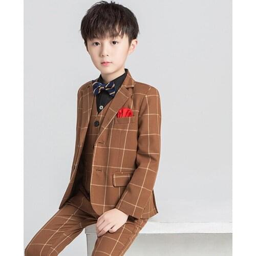 Flower Boys Wedding Suit Gentleman Kids Jacket Vest Pants Bowtie Formal Birthday Dress School Children violin dance show Costume