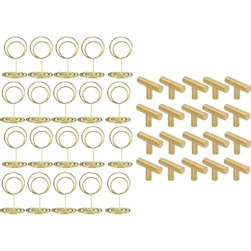 20Pcs Mini Place Card Holders, 2Inch Cute Table Number Holders with 20Pcs 50mm Long Single Hole Cabinet Knobs Handles