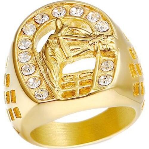 Fashion Zircon Titanium Steel Animal Horse Ring Mens Wedding Ring Hip Hop Punk Jewelry Cocktail Ring Boyfriend Father Gift