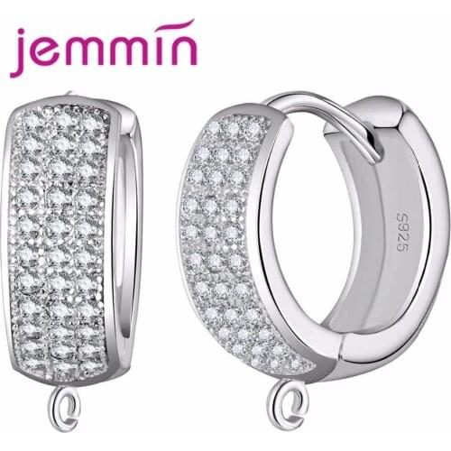 Fashion Earrings with Micro CZ Crystal Pave 925 Sterling Silver Hoop Earring for Women DIY Making Jewelry