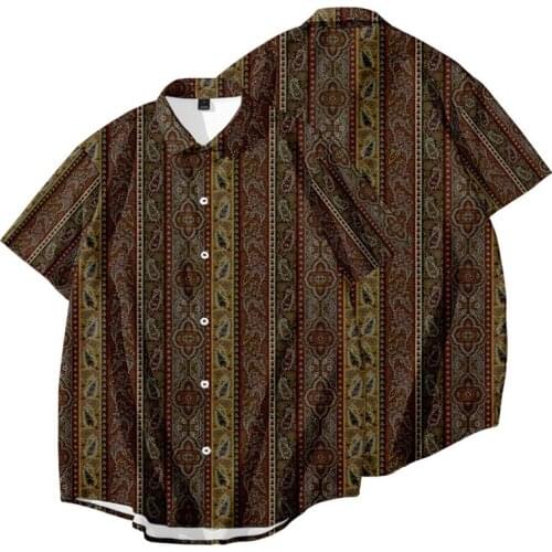 Retro stripes Summer Breathable New Trend Vacation Chemise Homme Printed Short Sleeve Button Down Hawaiian Shirts Men Dropship