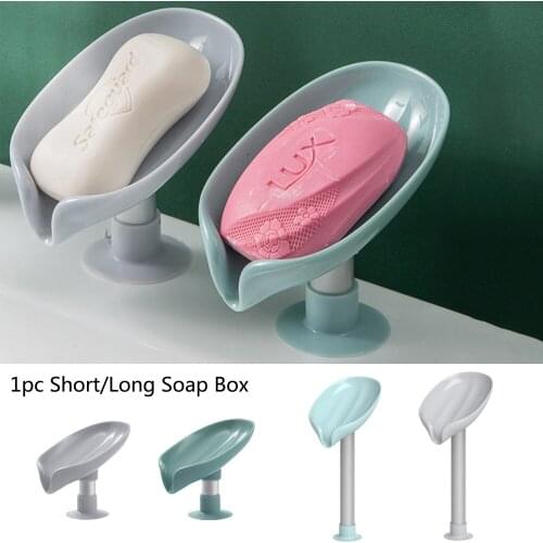 1 Pc Leaf Shape Soap Box Drain Soap Holder Box Dish Storage Plate Tray Free Perforation Suction Cup Soap Box Bathroom Gadgets