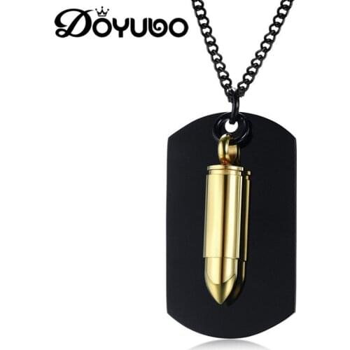 DOYUBO Punk Style Mens Stainless Steel Bullet Shape Pendant Necklace Openning Bullet Square Charms Chains Fashion Jewelry DC236