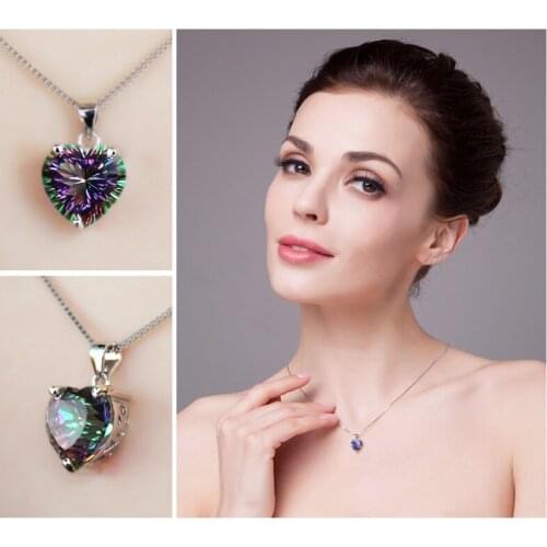 Luxury Pendant Necklace for Women Wedding Engagement Jewelry Colorful Crystal CZ Pendant Mysterious Rainbow Heart Necklace