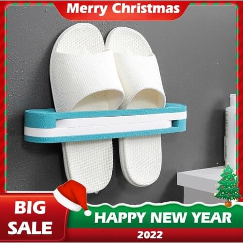 3in1 Slipper Rack Bathroom Towel Rack Multi-Functional Wall Hanging Folding Storage Rack Non Perforated Installation
