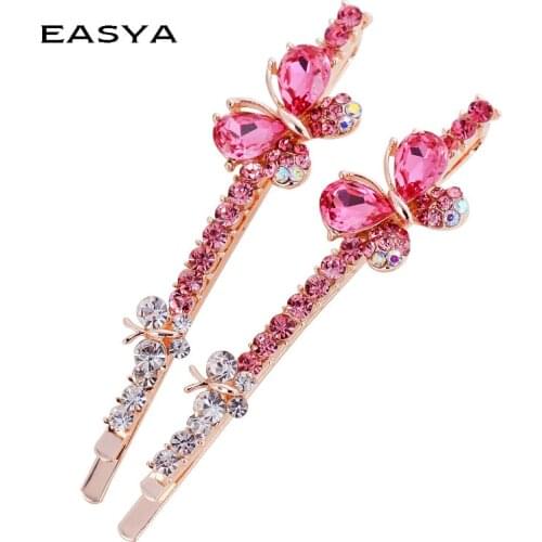 EASYA Classic Design 5 Colors Rhinestone Crystal Butterfly Hairpin Barrettes Jewelry New Fashion Sparkling Hair Clips For Women