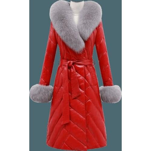 2020 Genuine Leather Jacket Winter Jacket Women Real Fox Fur Collar Long Down Jackets for Women Sheepskin Coat MY4333