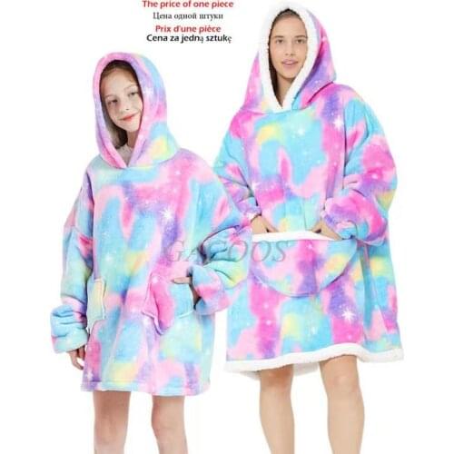 Family Hoodies Blanket Winter Fleece Oversized Hood Sweatshirt Mom Kids Matching Clothes Long Sleeve Warm Outwear Girls Homewear