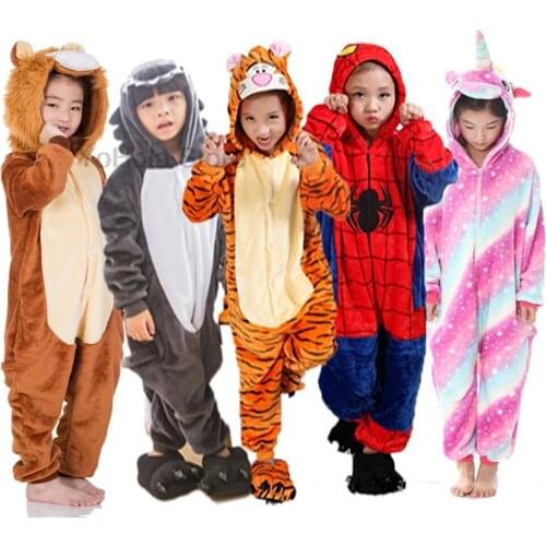 Winter Soft Warm Unicorn Lion Spider Kigurumi Pajamas Hooded Animal Cartoon Cosplay Boys Pyjamas Pajamas for Kids Sleepwear