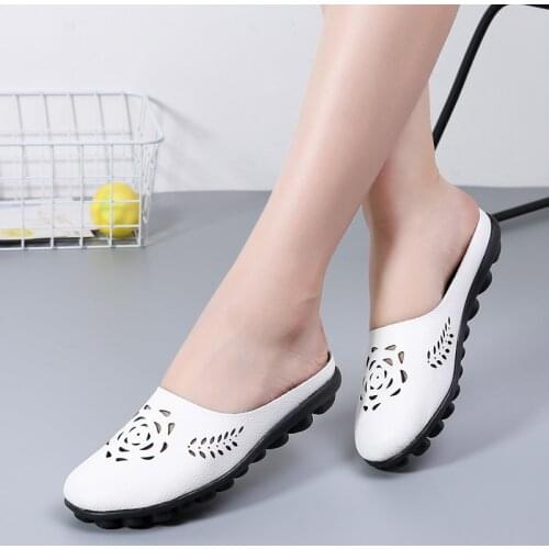 2021 Shoes Woman Genuine Leather Women Flats Hollow Cut-Outs Shoes Womens Loafers Female Solid Shoe mocassin femme Plus Size
