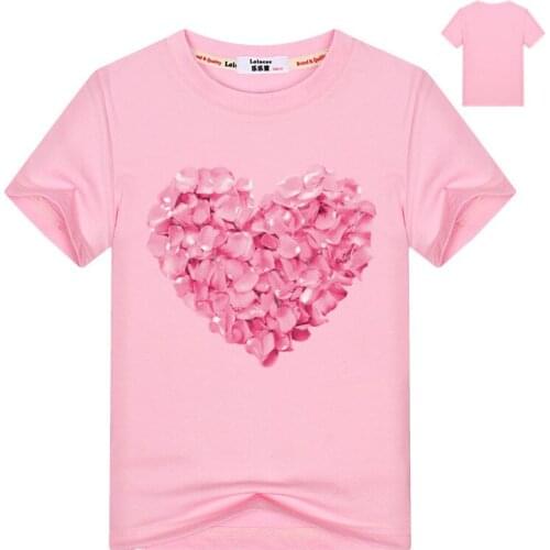 2021 Summer Heart shape Rose flower t shirt Baby Girl Beautiful Spring Summer Shirt Brand Fashion Shirt Cute Tops Tees 3-14Y