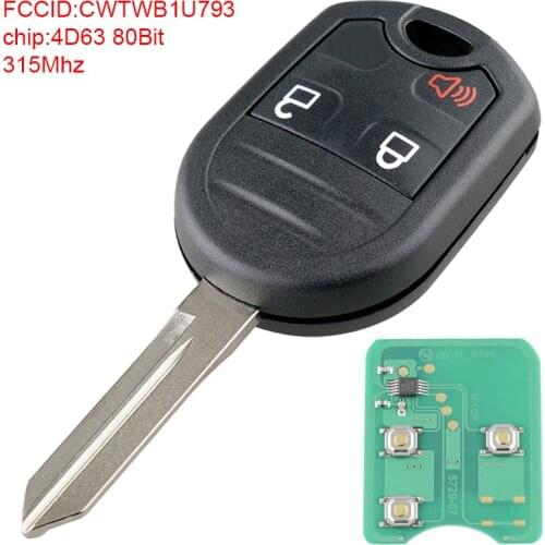 3 Buttons Remote Keyless Entry Remote Key Fob Car Key with 4D63 80Bit Chip M3N5WY72XX Fit for 2011-2014 Ford F150-350 2004-2007