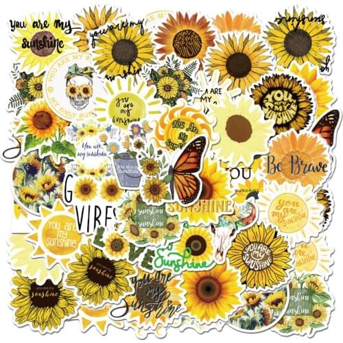 50PCS/Pack Sunflower Graffiti Stickers For Notebook Motorcycle Skateboard Computer Decal Luggage Flower Decal Sticker