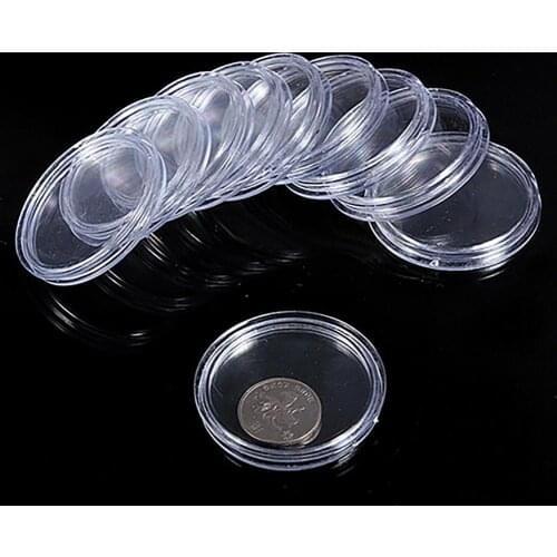 80% Hot Sale 10Pcs Clear Transparent Plastic Round Coin Capsule Collecting Storage Box Case Holder