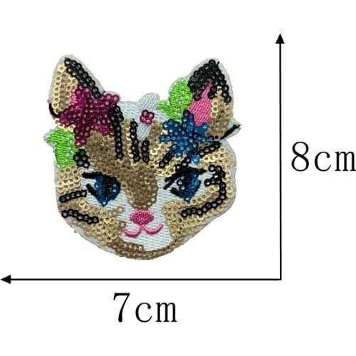 DIY Garment Accessories Animal Sequins Embroidery Sewing Badge Applique Sequined Cat Cartoon Iron on Patches for Kids Clothing